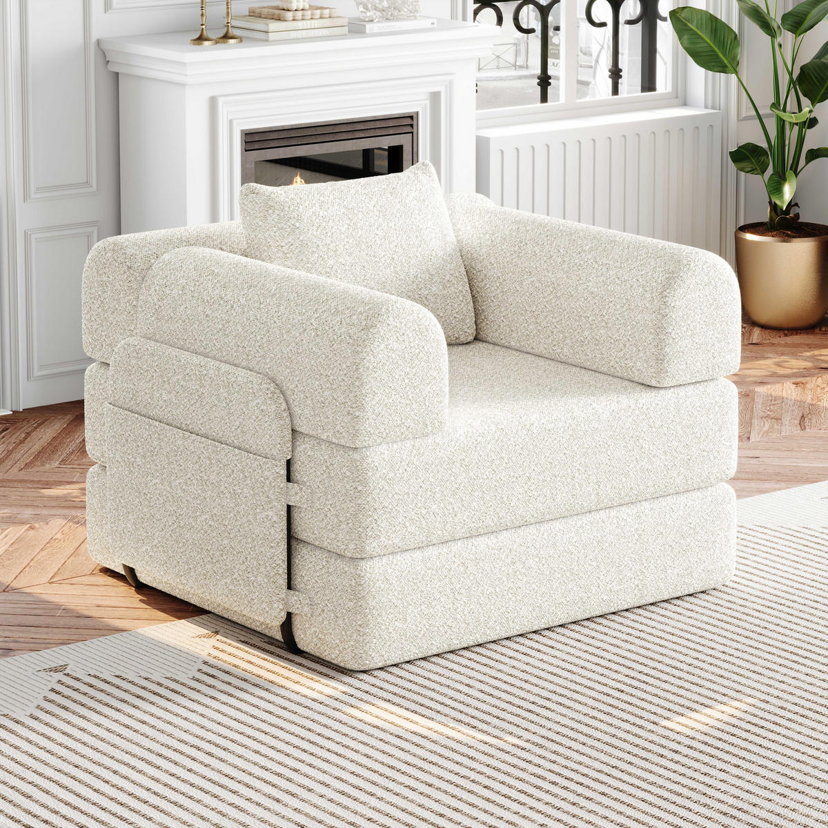 SCHLAFSOFA Chenille Beige mit Schlaffunktion und Armlehnen-Ablagefach - Beige, Textil/Metall (274/69.8/183.8cm) - WISHDOR