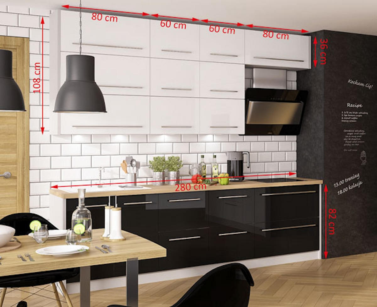 KÜCHENLEERBLOCK Platinium weiß matt / schwarz & weiß Hochglanz 14-teilig - Schwarz/Weiß, Holzwerkstoff/Metall (280/240/60cm) - Feldmann-Wohnen