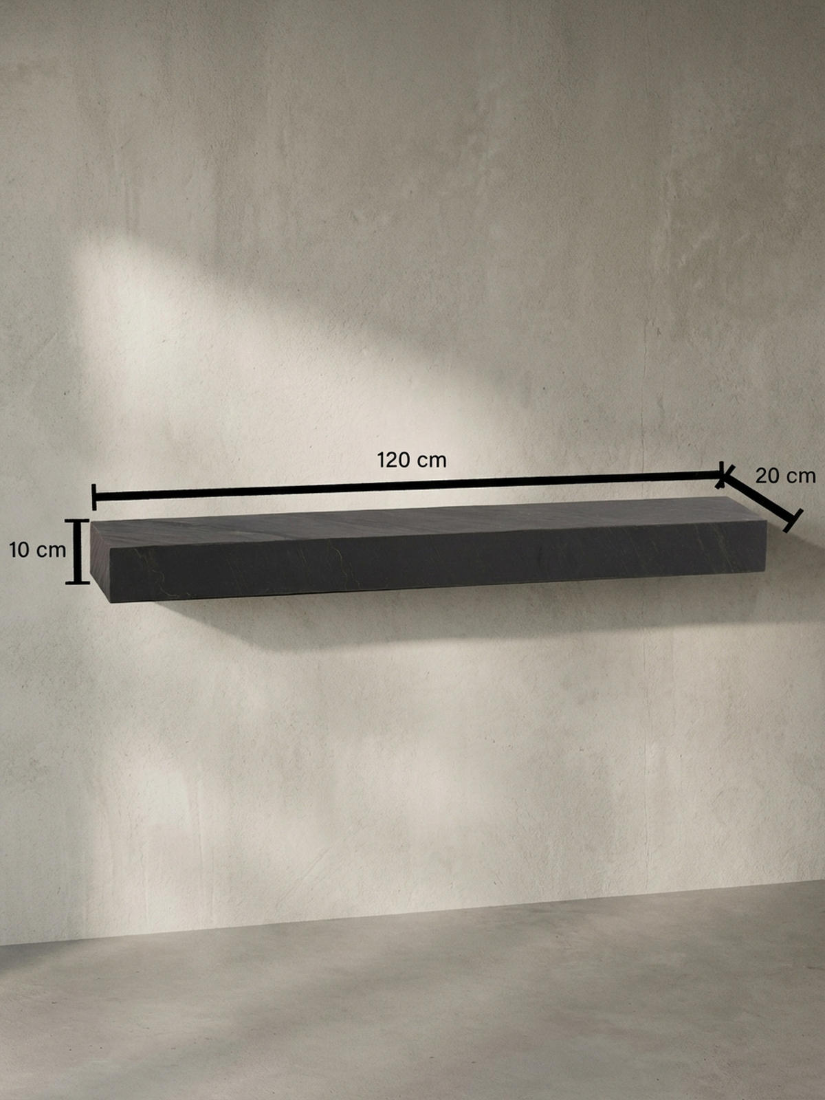 WANDREGAL Mango Massivholz Steinoptik Rechteckig Modern, Grau 120x20x10 cm - Grau, Holz (120/10/20cm) - KADIMA DESIGN