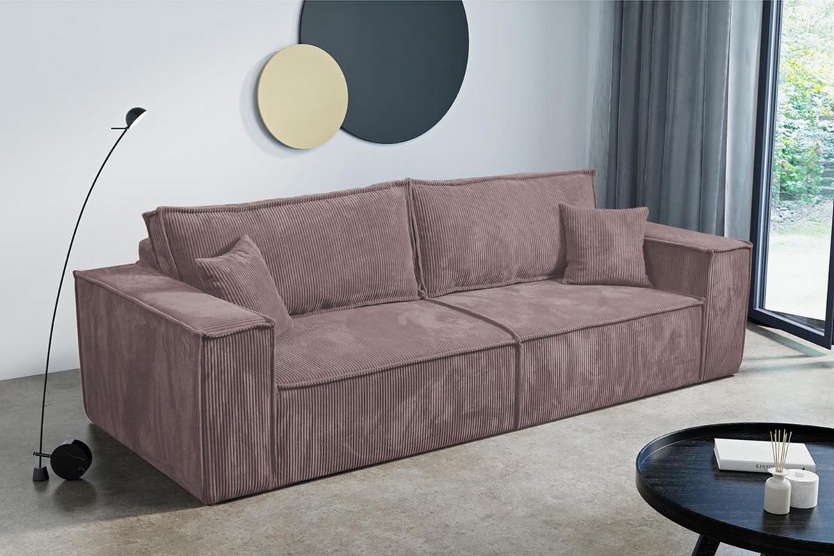 SCHLAFSOFA mit Bettkasten und Cordstoff MONA Rosa - Rosa, Holzwerkstoff (255/85/105cm) - Compleo24