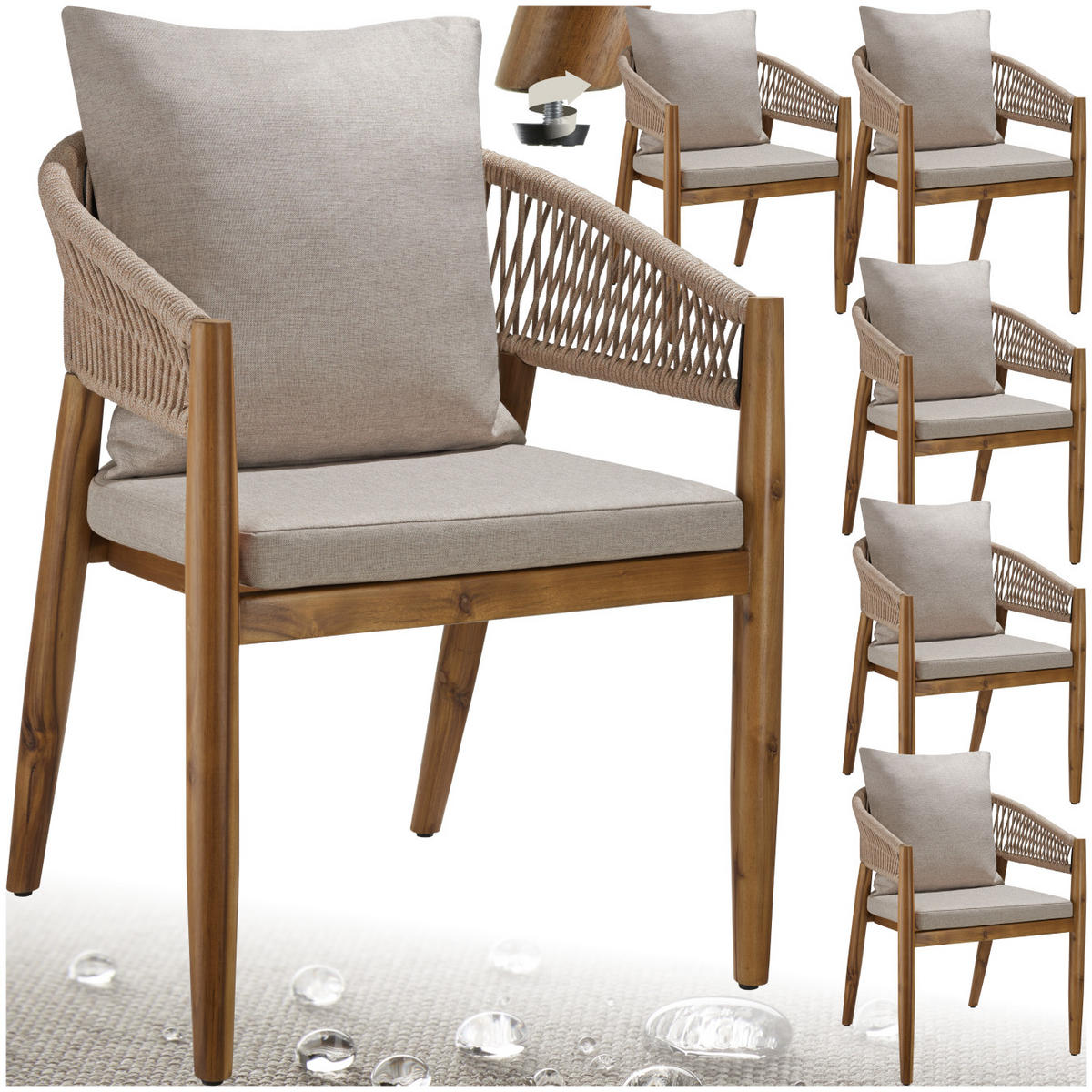 GARTENSTUHL Manacor,höhenverstellbare Kunststofffüße,Sand - Sandfarben/Braun, Holz (59/76.5/58cm) - tectake