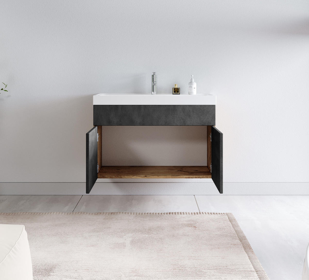 BADMÖBEL-SET Paso 2 Teile Kastanien Eiche / Grau - 80 x 35 x 55 cm - Eichefarben/Grau, Holz (80/55/40cm) - Badplaats