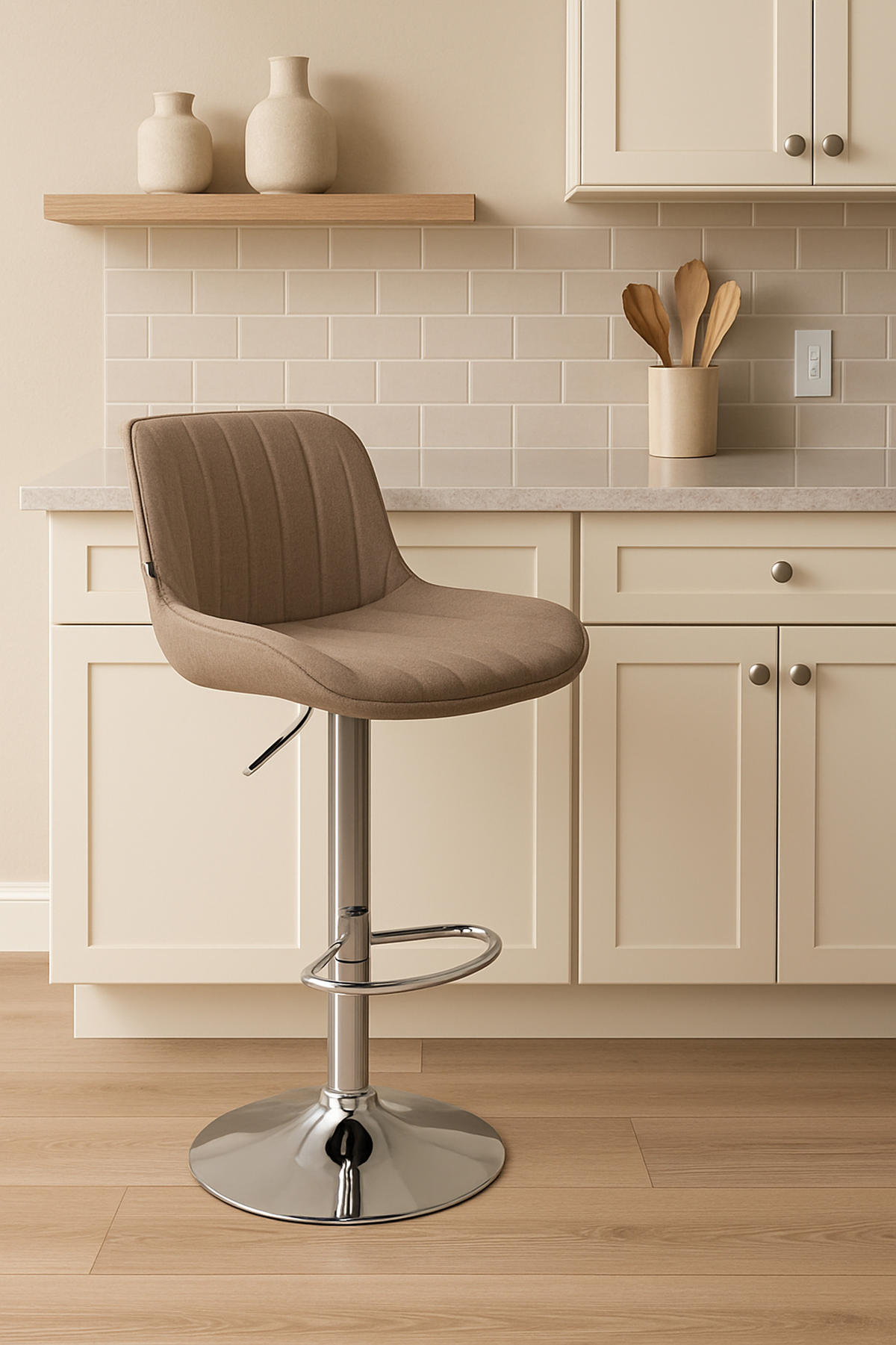 BARHOCKER Lento Gestell Metall in Chromoptik Stoff Taupe - Chromfarben/Grau, Textil/Metall (50/108/50cm) - TPFLiving