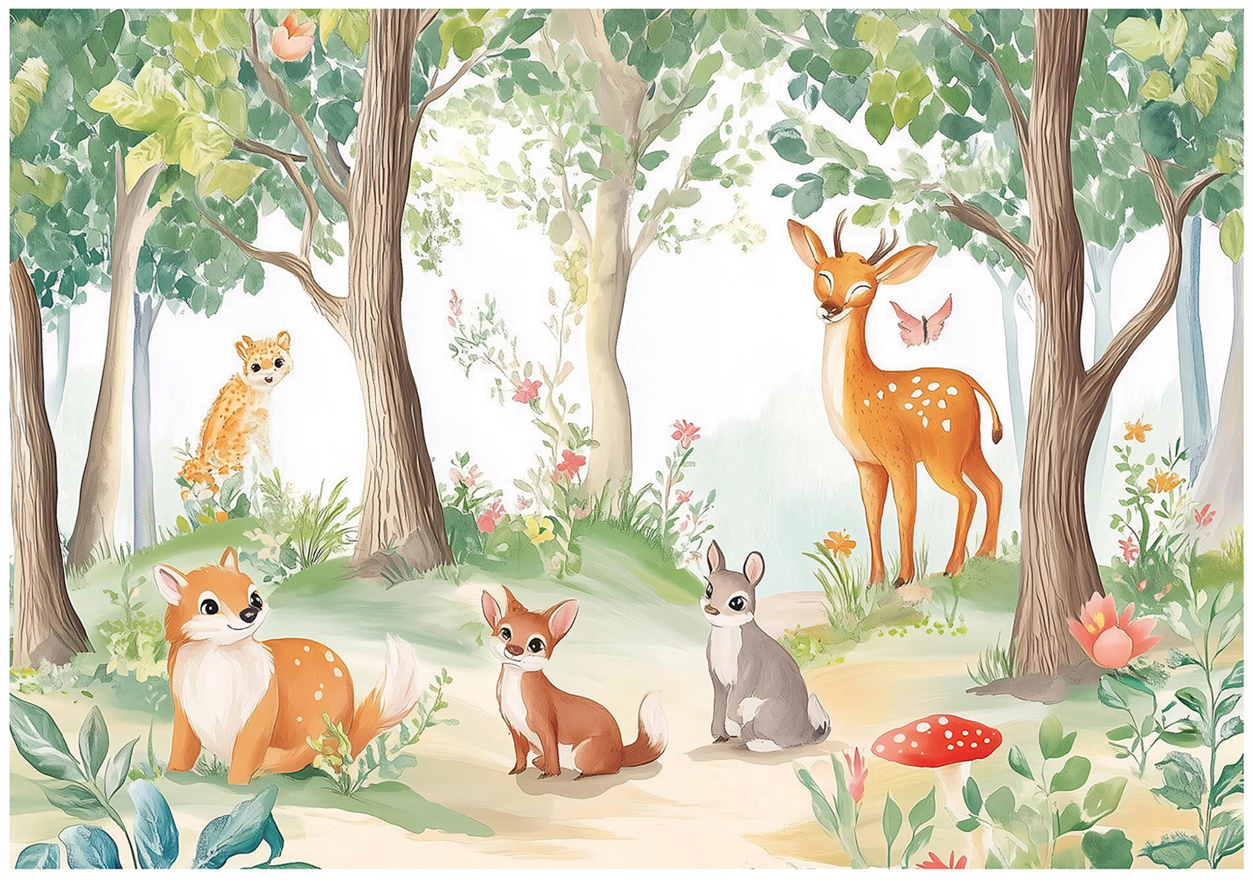 TAPETE Kinderzimmer Wald Tiere Vlies Fototapete 400x280 - Grün, Papier (400/280cm) - Wallarena