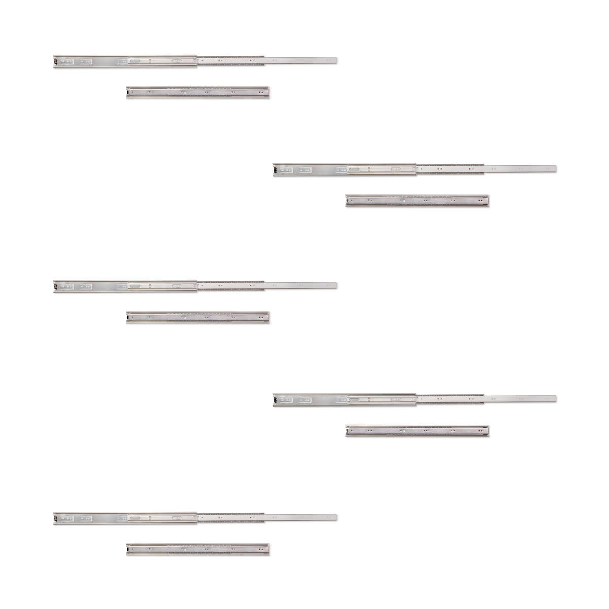 KUGELFÜHRUNGEN Höhe 45mm, Tiefe 500mm, Vollauszug, verzinkt 5er-set - Zinkfarben, Metall (13/6/55cm) - EMUCA