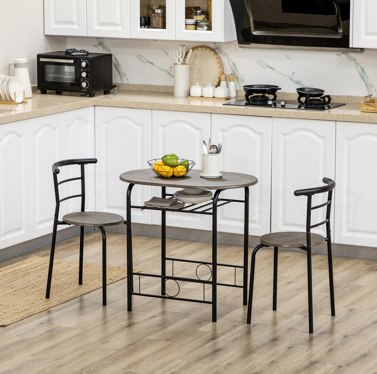 BISTRO-SET Tisch mit 2 Stühlen 80 x 53 x 74,5 cm Schwarz - Schwarz, Metall (53/74.5/80cm) - Meubliv
