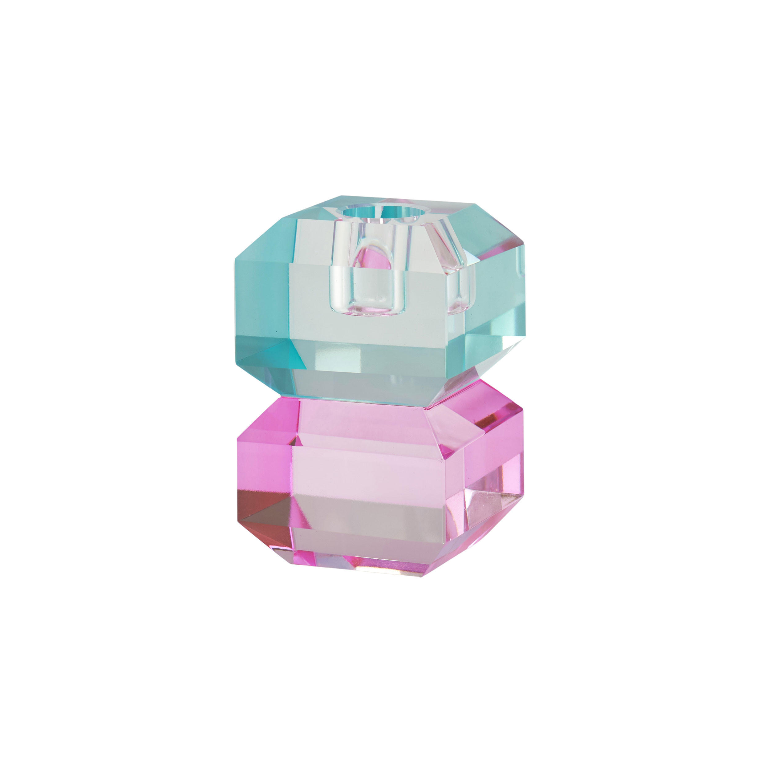 KERZENHALTER Sari Eckig, Kristallglas, Blau / Rosa, H 9 cm - Blau, Glas (7/10/7cm) - Gift Company