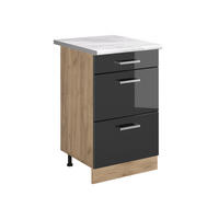 DULAP DE BAZĂ DE BUCĂTĂRIE R-Line, Antracit lucios ridicat/Stejar auriu, 50 cm стільниця Мармур - stejar miere/negru cu luciu intens, compozit lemnos (50/81.6/60cm) - Vicco
