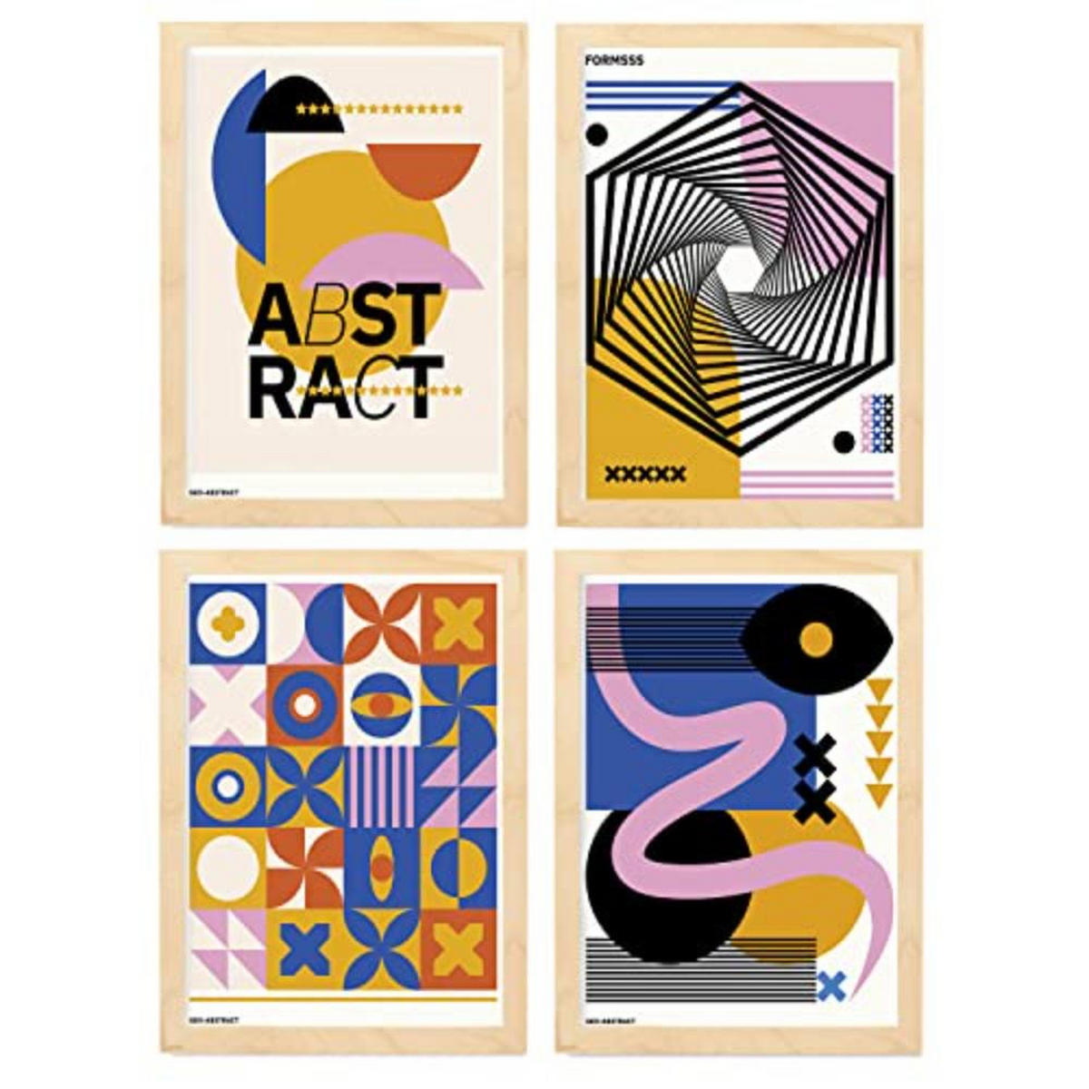 POSTER Set mit 4 Abstrakte Kubismus Formen A4 Rahmen aus hellem Holz - Beige, Papier (29.7/3cm) - Nacnic