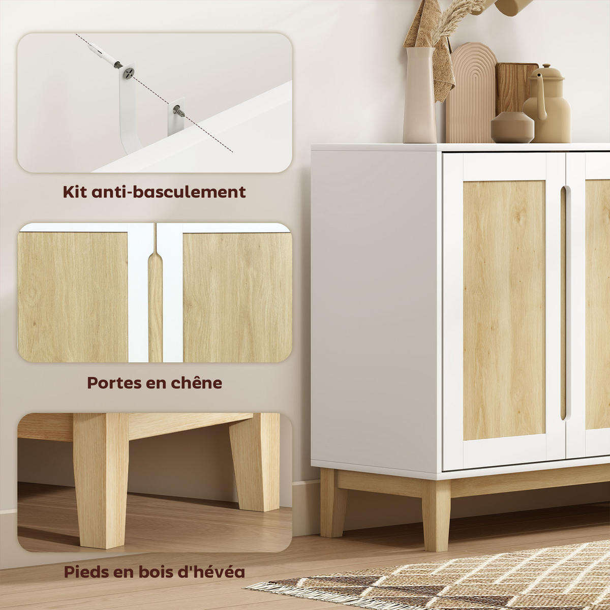 SIDEBOARD Weiß und Eichenfarben 120/40/86 cm - Weiß, Holzwerkstoff (120/86/40cm) - PANGIVO