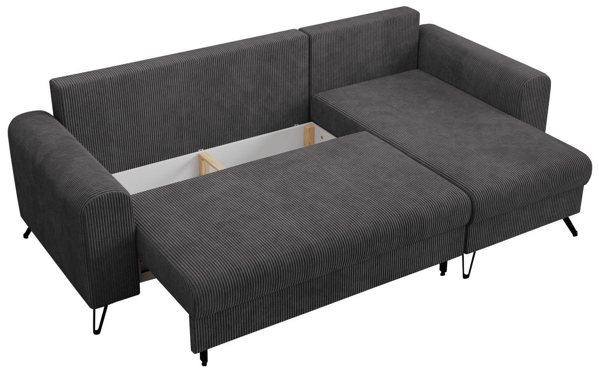 ECKSOFA Hugo Cord Dunkelgrau - Dunkelgrau/Schwarz, Textil/Metall (242/140cm) - MKS