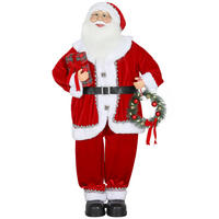 WEIHNACHTSMANN, Weihnachts-Dekoration, mit Geschenk & Weihnachtskranz, Rot - Rot, Textil (25/120/50cm) - HOMCOM