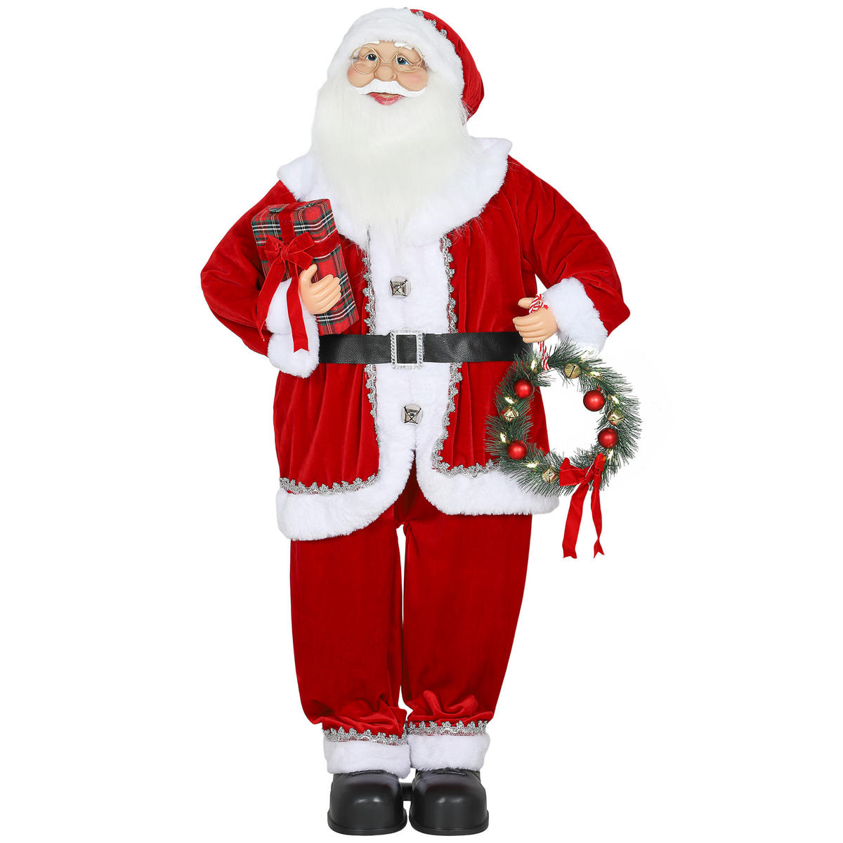 WEIHNACHTSMANN, Weihnachts-Dekoration, mit Geschenk & Weihnachtskranz, Rot - Rot, Textil (25/120/50cm) - HOMCOM