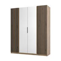 KLEIDERSCHRANK Nehir Korpus Eiche Evoke, Front Eiche Evoke/Schwarz 200 cm - 4T Modern mit Lamellentüren außen und Spiegeln mittig - Eichefarben, Holzwerkstoff/Kunststoff (200/239/61.9cm) - AX Living