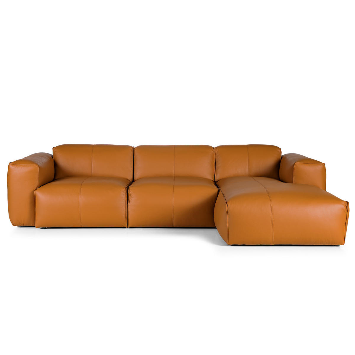 3-SITZER ECKSOFA mit Longchair - Cognac/Schwarz, Leder/Kunststoff (284/173cm) - home24