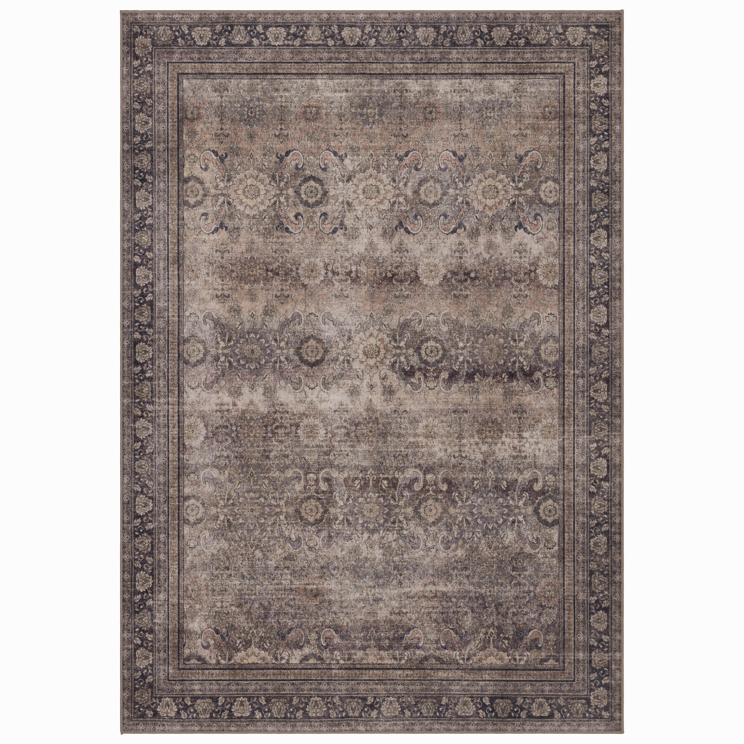 TEPPICH Kurzflor, waschbar, mit floralen Ornamenten, VERNANTE in Braun-Grau, 120 x 170 cm - Braun, Textil (120/170cm) - KADIMA DESIGN