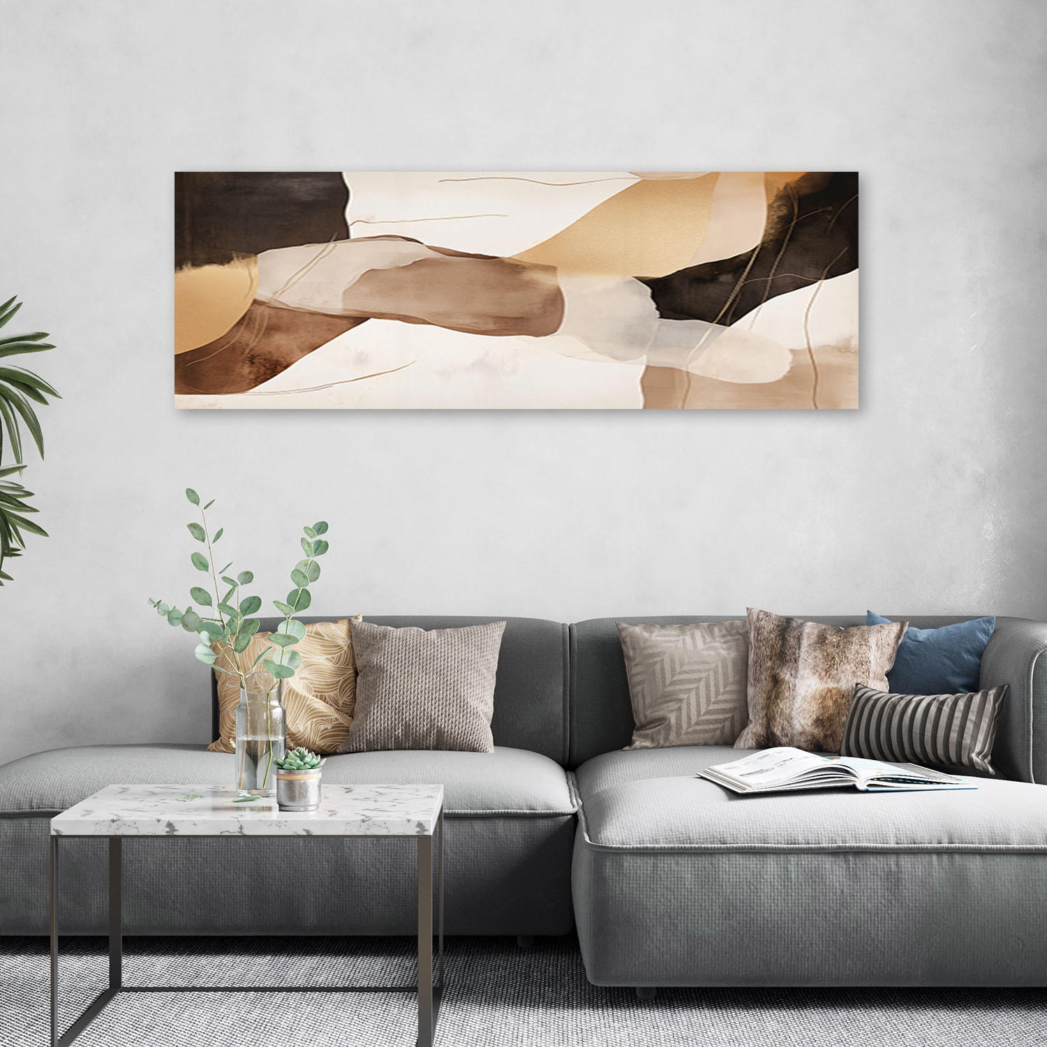 LEINWANDBILD Abstraktes Minimalismus Braun 150x50cm - Braun, Textil (150/50cm) - Feeby