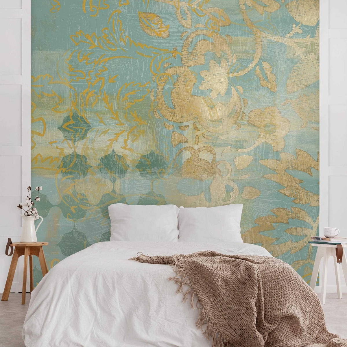 FOTOTAPETE Marokkanische Collage in Gold und Türkis II 240/240 cm - Goldfarben, Papier (240/240cm) - Bilderwelten