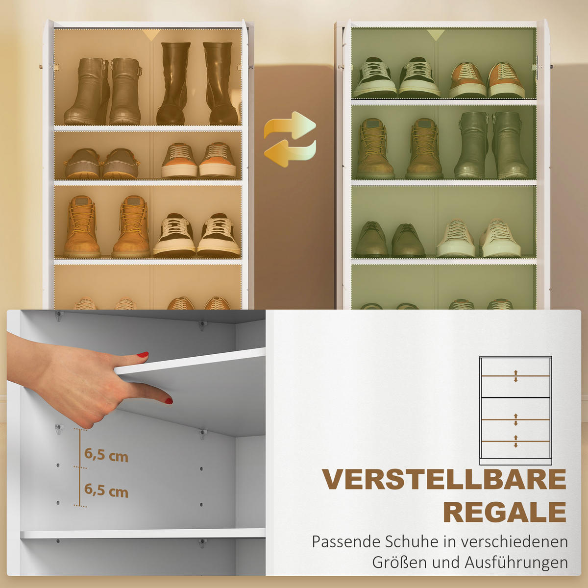 SCHUHSCHRANK DE-09947 Hochglanz mit verstellbaren Regalböden Weiß - Weiß Hochglanz, Holzwerkstoff (55/108/36cm) - ComfortXL