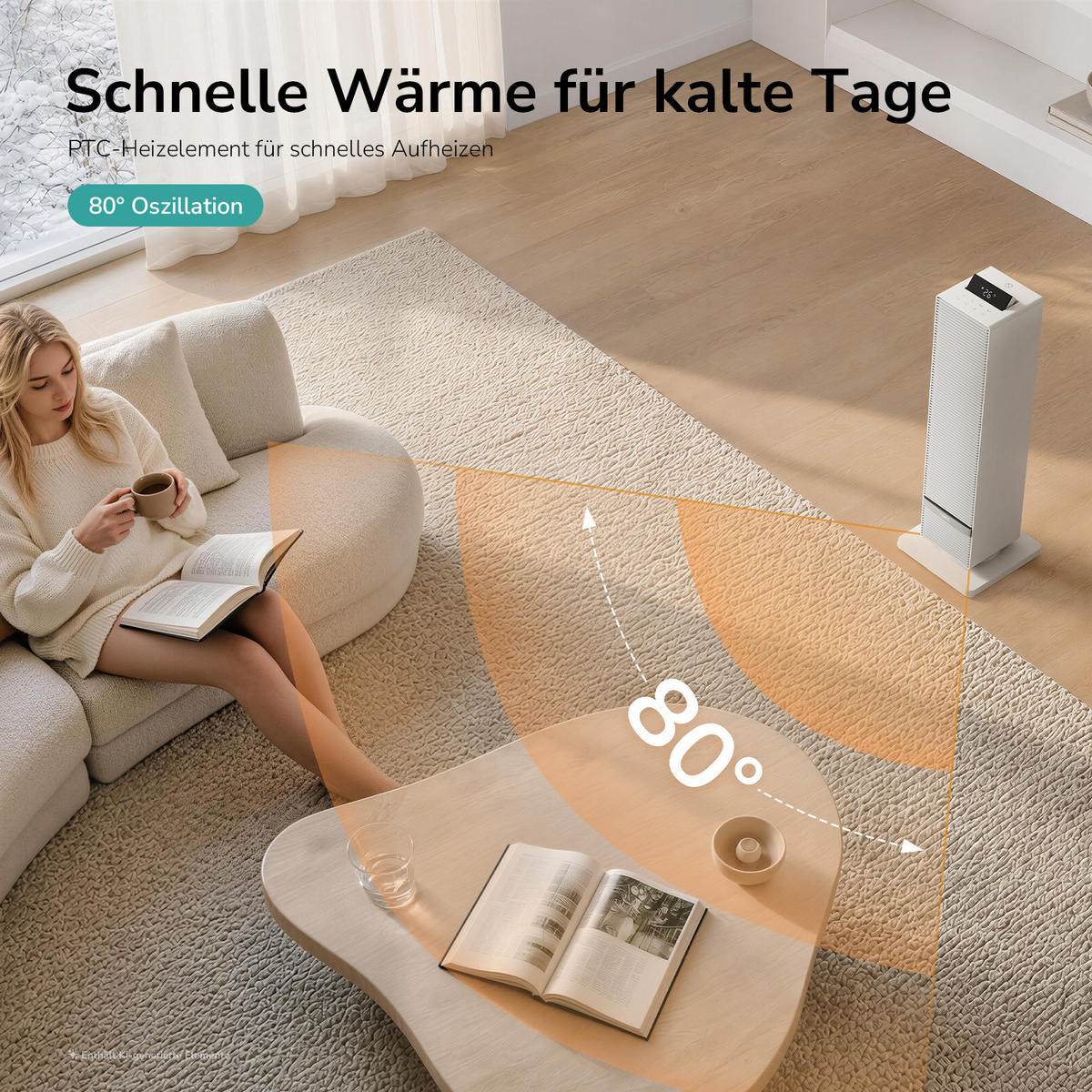 HEIZLÜFTER 2 in 1 mit Ventilator 70 x 24 cm, LED Display, Fernbedienung, Weiß - Weiß, Keramik/Kunststoff (24/70/24cm) - EMKE