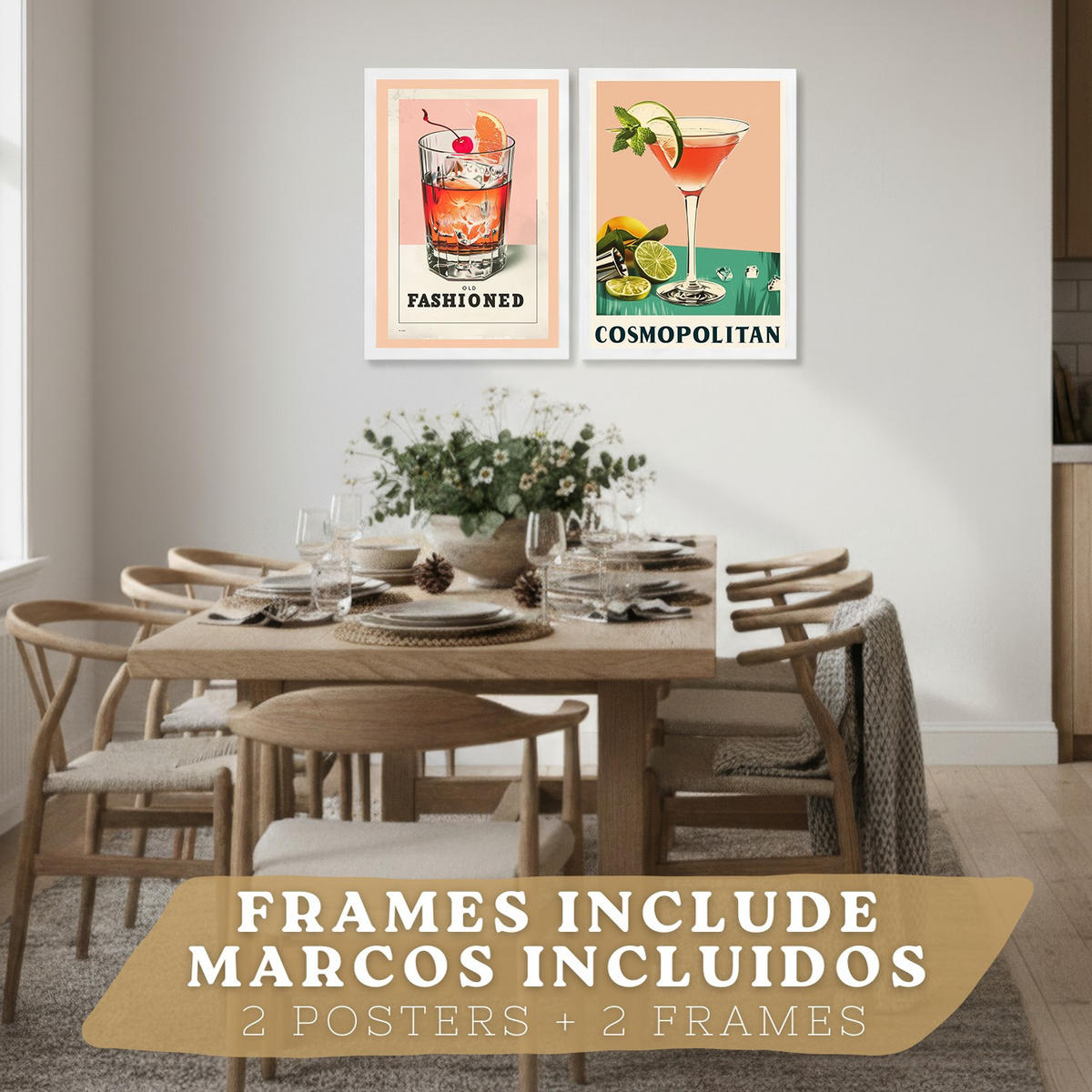 PLAKAT Sada 2 Koktejl A4 Bílý rám - bílá, papír (29.7/1/21cm) - Nacnic
