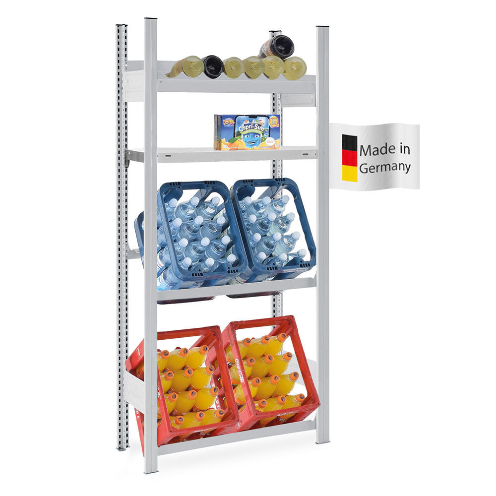 GETRÄNKEKISTEN- & WEINREGAL Chiemsee VINO 175x81x33,5cm 4 Kisten auf 2 Ebenen + 13 Flaschen auf 1 Ebene + Board Lichtgrau - Hellgrau, Metall (81/175/33.5cm) - PROREGAL