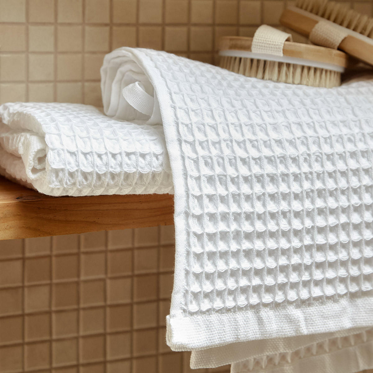 BADETUCH Vaffel weiß 50/90 cm - Weiß, Textil (50/90cm) - Homla