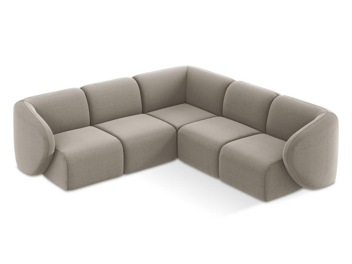 ECKSOFA Samt Stoff Grau - Taupe/Schwarz, Holzwerkstoff/Kunststoff (251/251cm) - Makamii