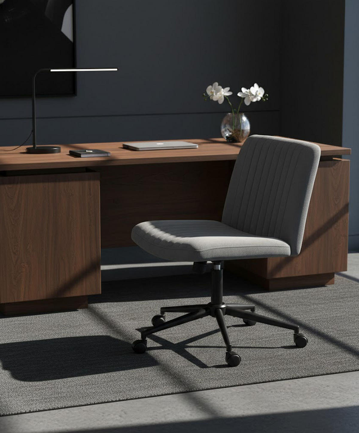 BÜROSTUHL Lynox Samt dunkelgrau - Dunkelgrau/Schwarz, Metall (62/98/65cm) - TPFLiving