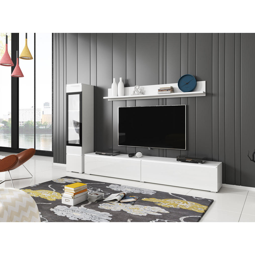 Thumbnail - Feldmann-Wohnen Wohnwand, Weiß, Schwarz, Holz, 3 Fächer, Rechteckig, 210x130x33 cm, Wohnzimmer, Wohnwände, Anbauwände