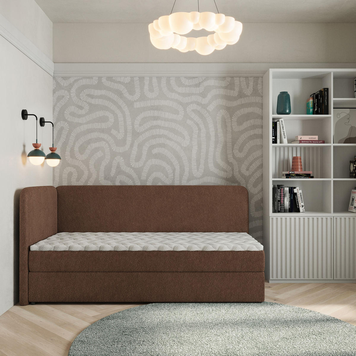 BOXBETT GINA 80x200 cm mit Matratze und Topper, H2+H3 - Braun - Braun, Holz (80/200cm) - MASSENO