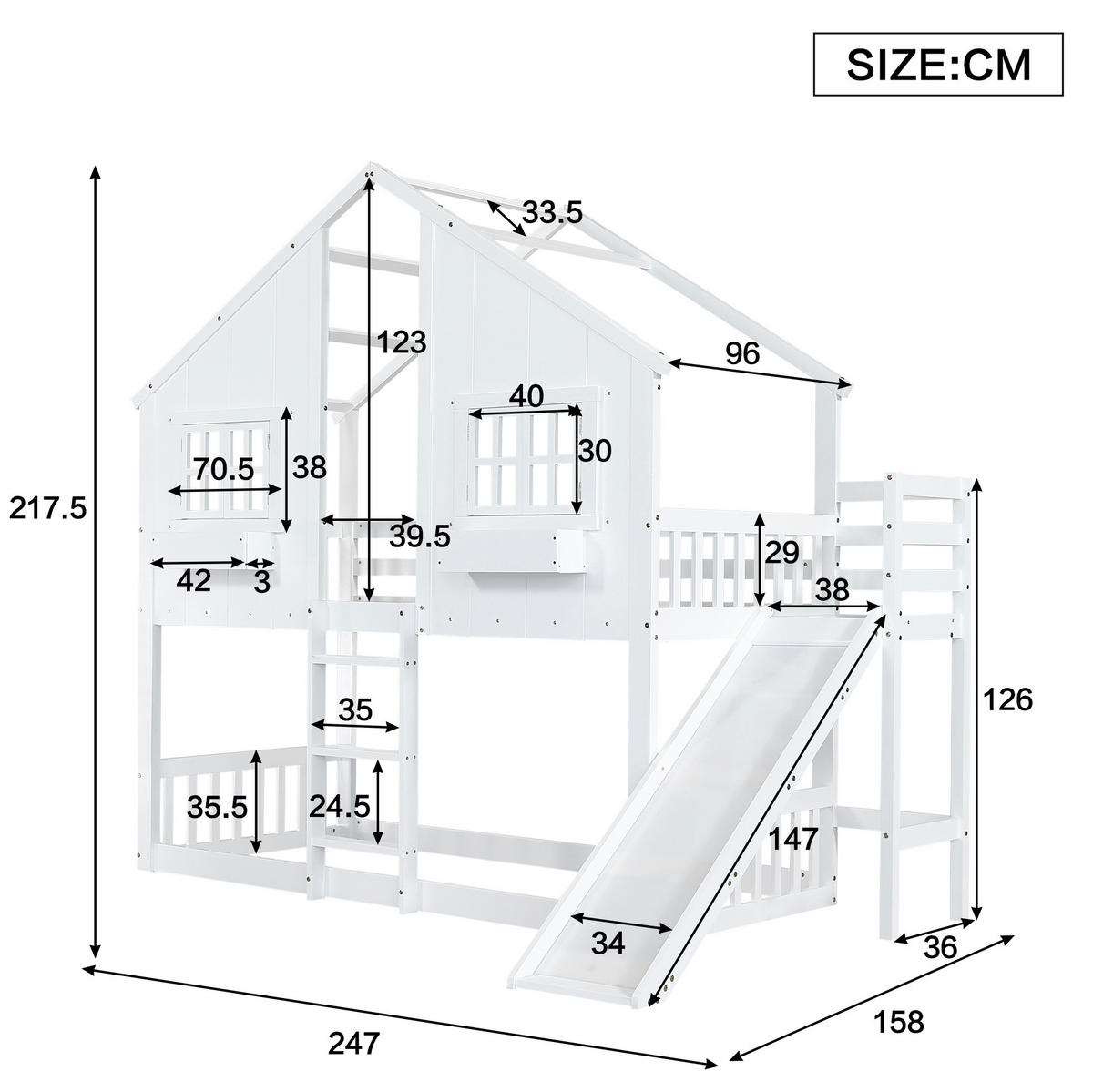 HAUSBETT 90/200 cm mit Rutsche und Dach – Weiß/Natur aus Kiefer und MDF - Weiß, Holz (90/200cm) - BEAOK