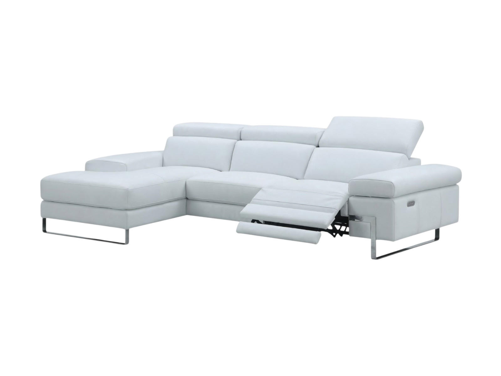 ECKSOFA Lete Echtleder mit 1 x Relaxfunktion Weiß - Weiß, Leder/Metall (232/160cm)