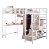 HOCHBETT mit Schreibtisch und Kleiderschrank 140x200 cm Metall Weiß - Weiß, Metall (140/200cm) - Meubliv