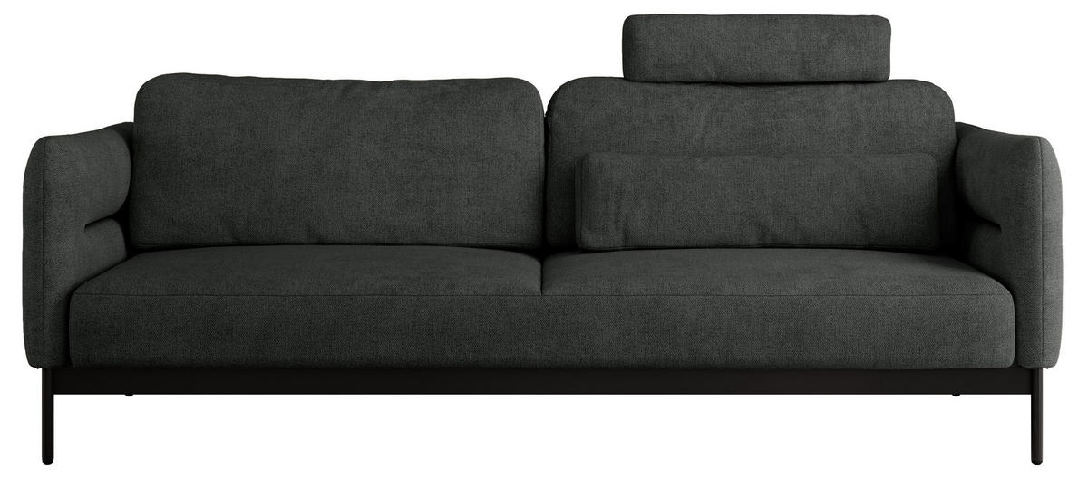 SOFA SALENTO Dunkelgrau Struktur - Dunkelgrau/Schwarz, Textil/Metall (221/82/101cm) - MKS