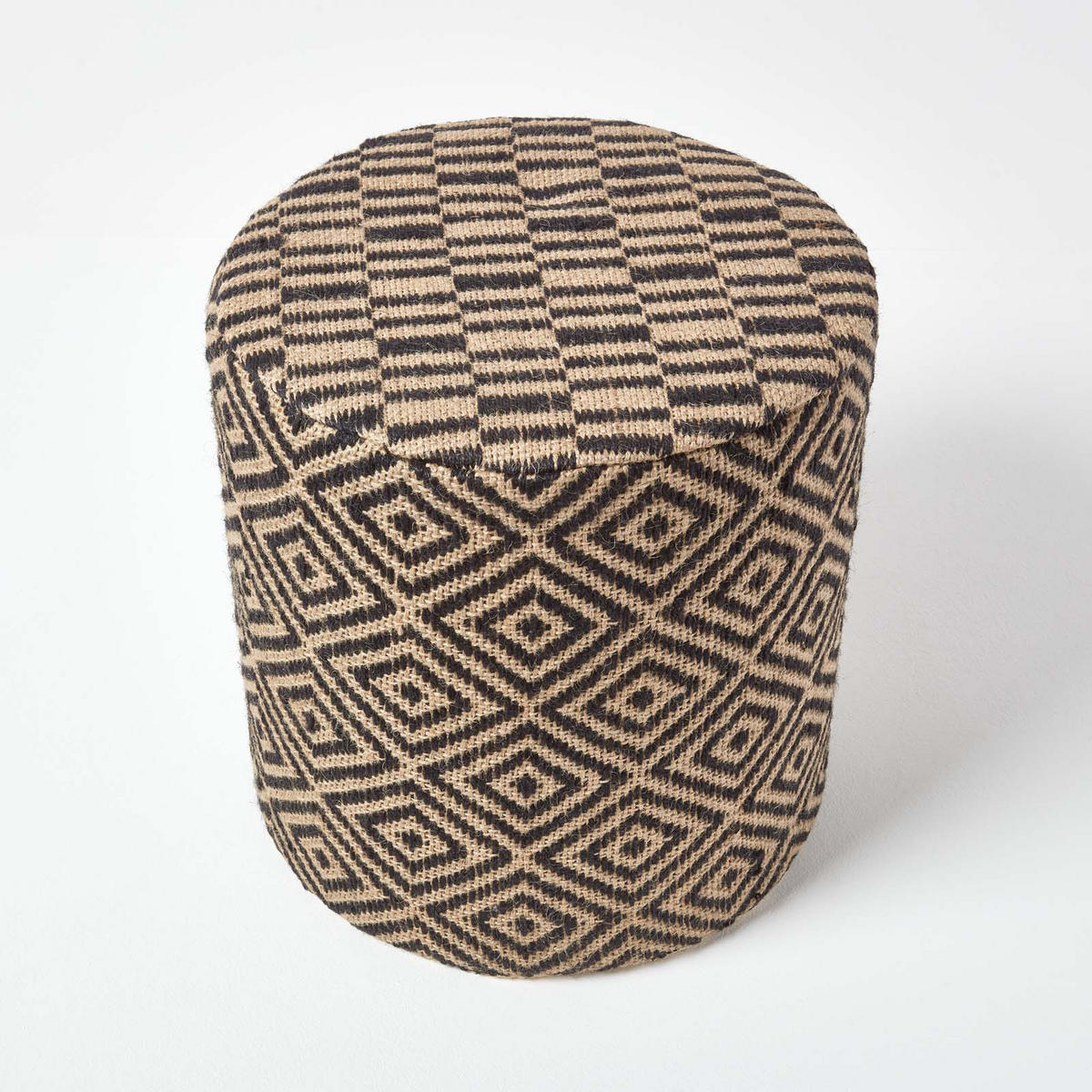 SITZPOUF rund mit Ethno-Muster, 40/40/42 cm - Schwarz, Textil (40/42/40cm) - Homescapes