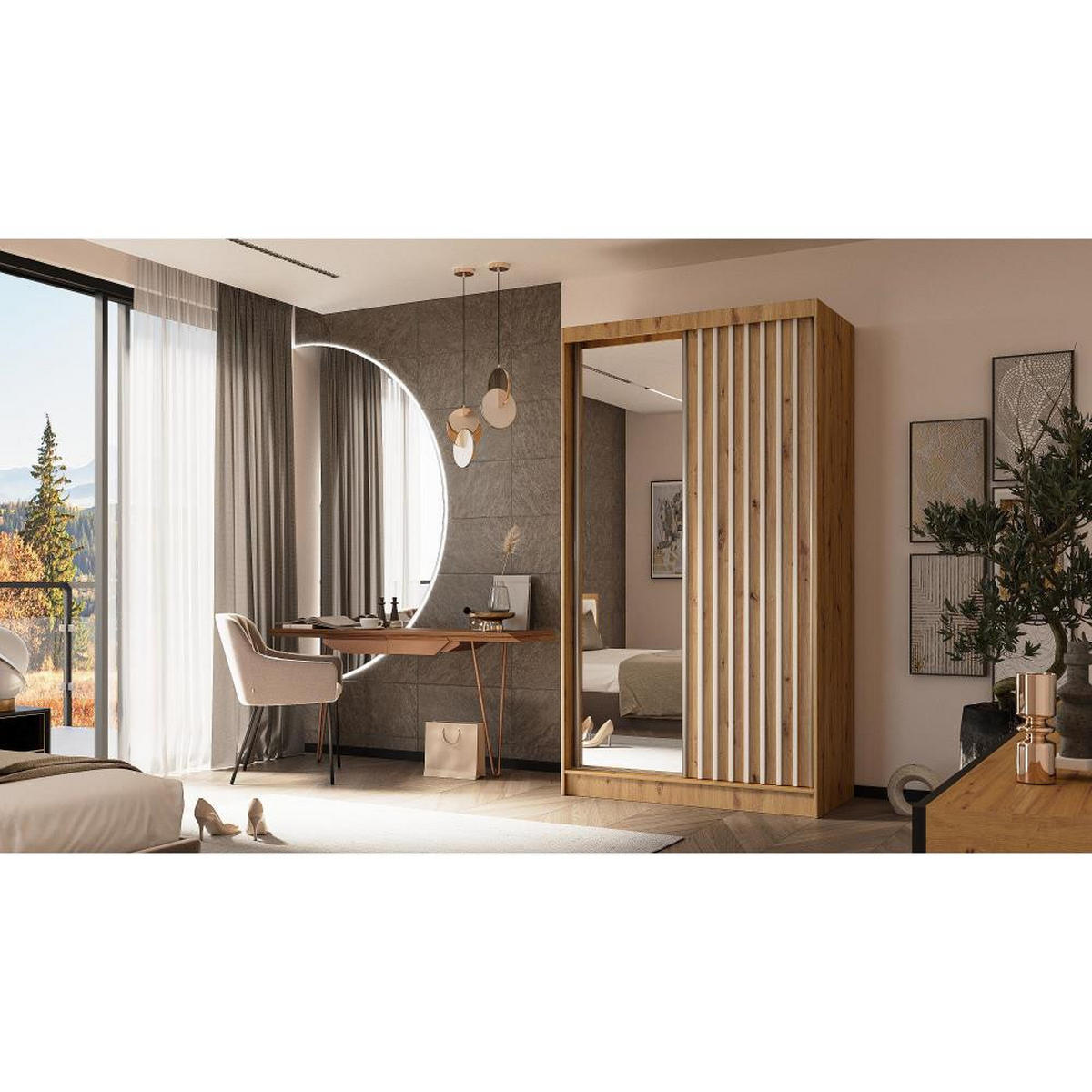 SCHWEBETÜRENSCHRANK Helix 120/216/61 eiche artisan+weiß - Eiche Artisan/Weiß, Holzwerkstoff (120/216/61cm) - Beautysofa