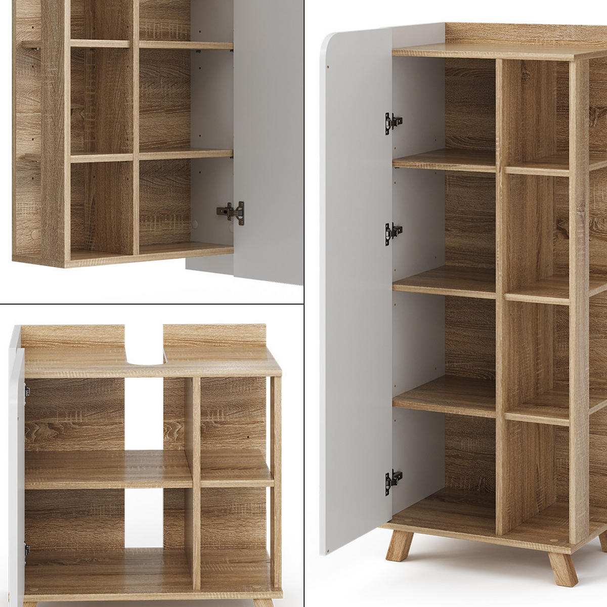 BADMÖBEL-SET Karen Sonoma/Weiß 6 Teile - Weiß/Sonoma Eiche, Holzwerkstoff (60/65/35cm) - Vicco