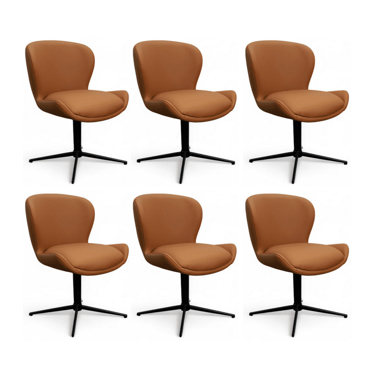 STUHL-SET 6 Stück in Echtleder Cognacbraun - Schwarz/Braun, Leder/Metall (57/83/63cm) - Furnhouse