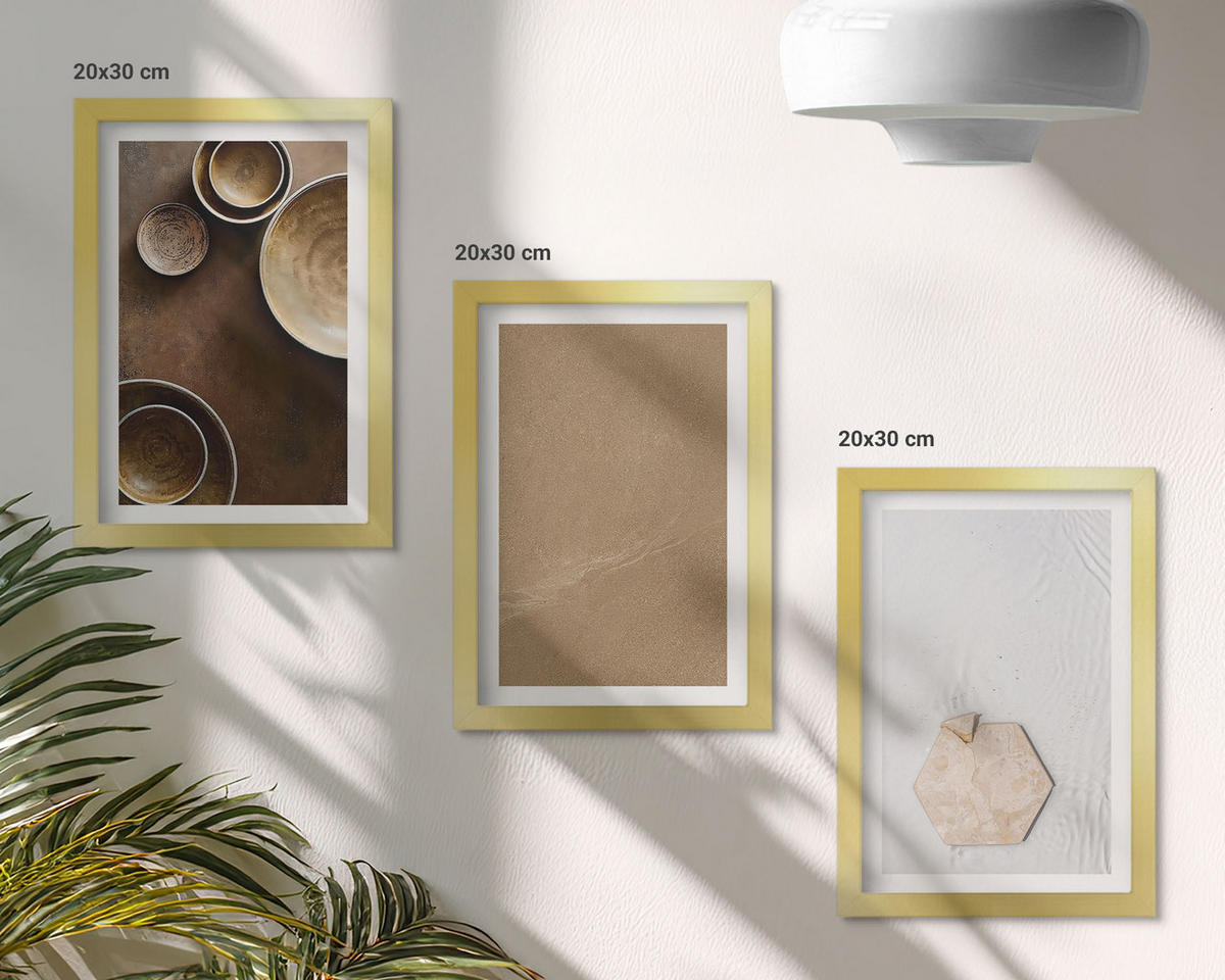 BILDER SET 3er Set - 20x30 cm Goldrahmen - Minimalistische Texturen und Farben - Goldfarben, Kunststoff (20/30cm) - TULUP