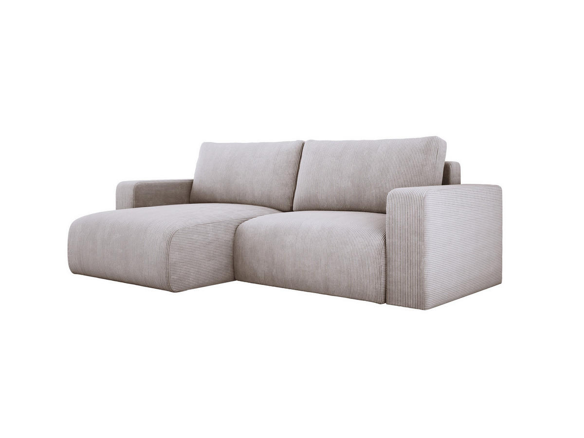 ECKSOFA Carl L-förmig Schlaffunktion und Bettkasten weicher Cordstoff flexibel stellbar lose Rückenkissen freistehend LINKS 143x247x83cm Greige - Greige, Holz/Textil (143/247cm) - DomoHome