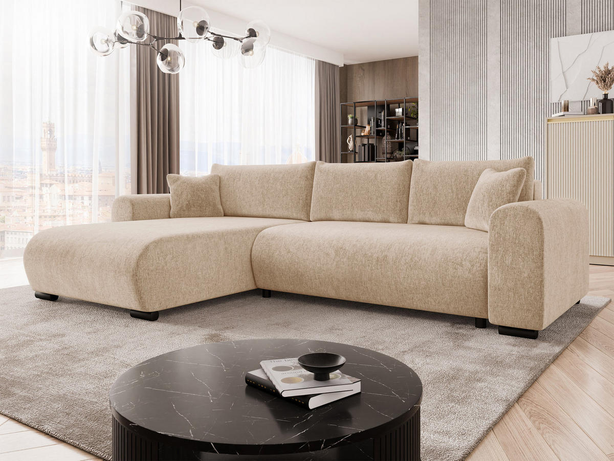ECKSOFA Merkos - Hellbraun/Schwarz, Holz/Textil (285/188cm) - MIRJAN24