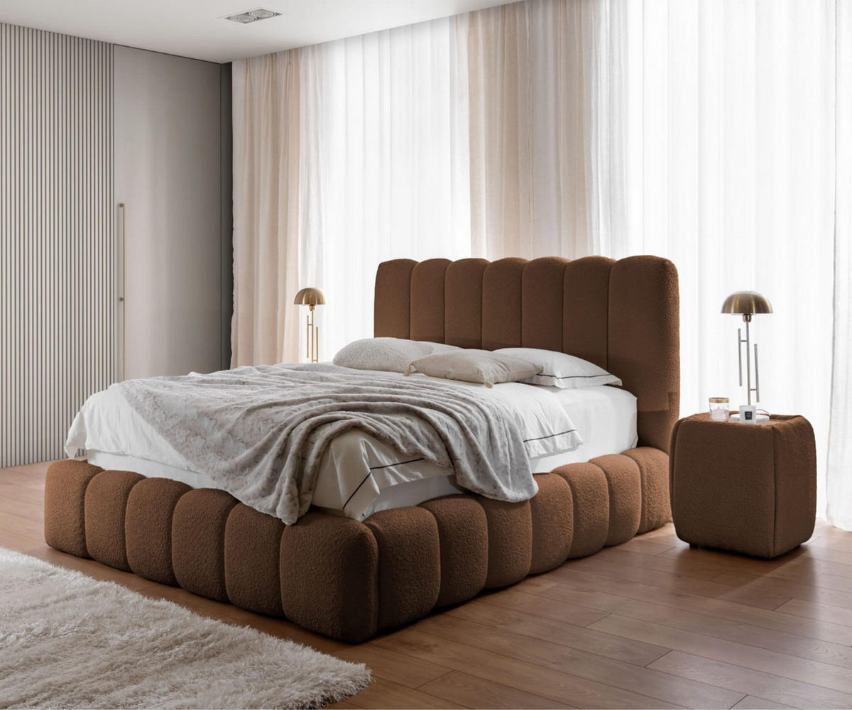 POLSTERBETT CHLOE mit Bettkasten 180x200,Doppelbett mit Stauraum und Lattenrost,Boxspringbett-Optik,ohne Matratze,Schlafzimmer-Braun - Braun, Holz (180/200cm) - Furnistar