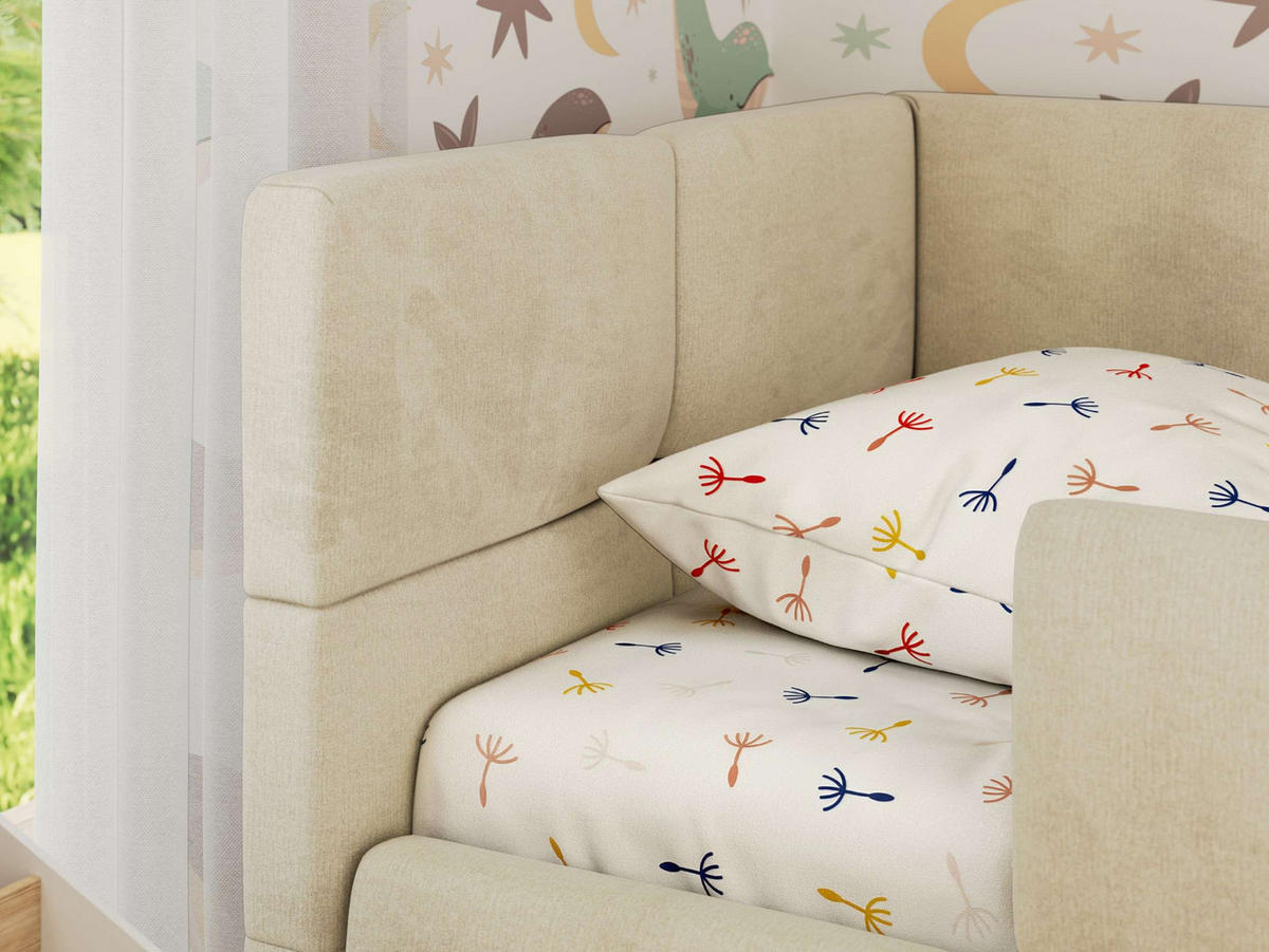 DĚTSKÁ POSTEL ARVO ALTA 90/200 - Béžová Samet - Vlevo - béžová, textil (90/200cm) - MKS