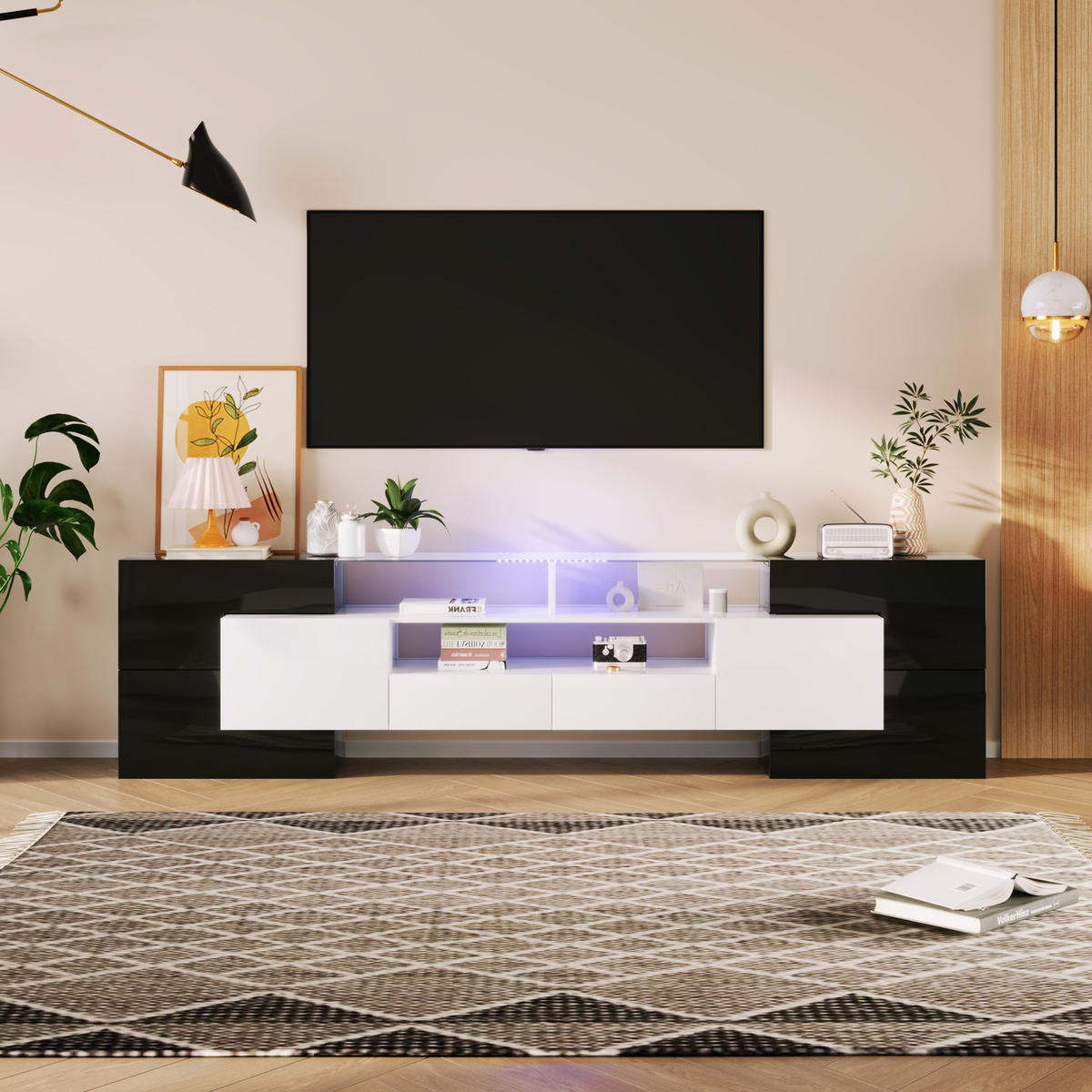 TV-ELEMENT mit LED 200 cm Schwarz/Weiß - Schwarz, Holzwerkstoff (30/60/200cm) - Beauniv