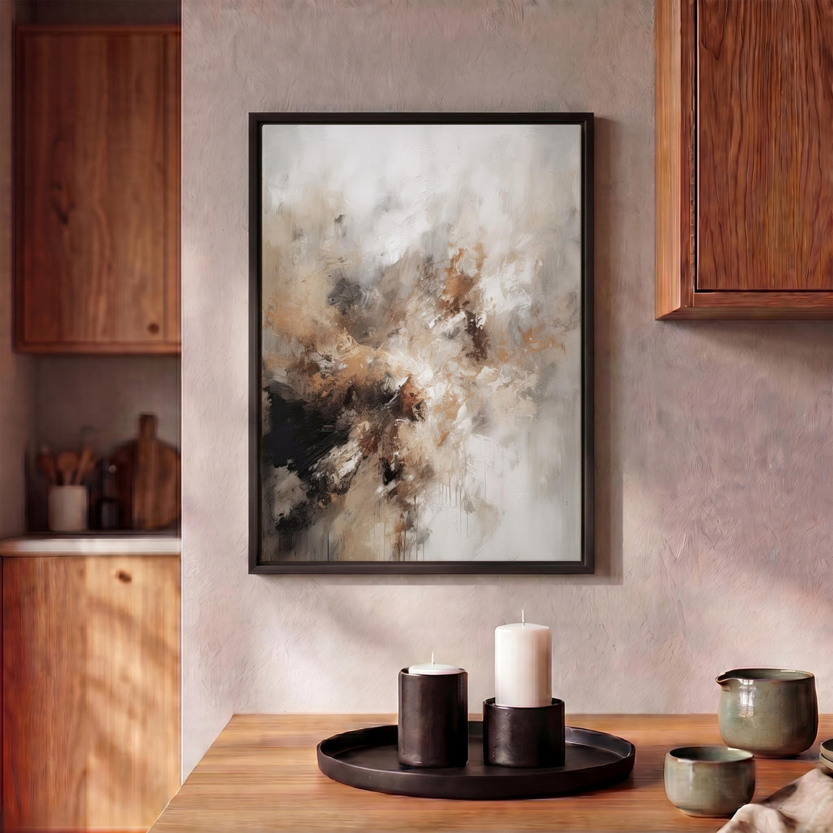LEINWAND Bilder mit Rahmen - Farbe - Abstrakt - Beige - Kunst - 30x40 - Greige, Textil (30/40cm) - MuchoWow