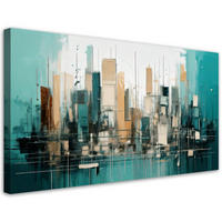 LEINWANDBILD Stadt Abstraktion Geometrisch 100x50cm - Türkis, Textil (100/50cm) - Feeby