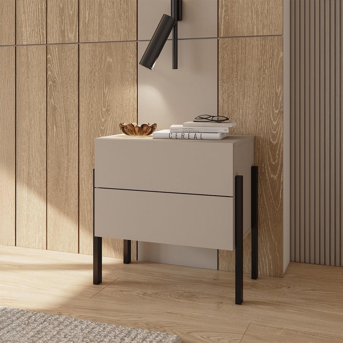 NOČNÍ STOLEK Bérénice Kašmír - béžová, kompozitní dřevo (59/58.5/40cm) - Petits-meubles