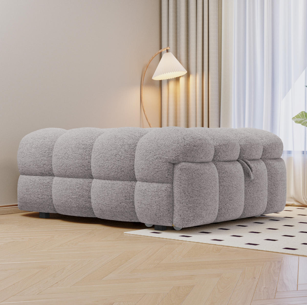 SCHLAFSOFA aus Teddy-Stoff 183x76x42 cm Grau, ausziehbar zum Einzelbett - Grau, Textil (70/180cm) - IVMEU