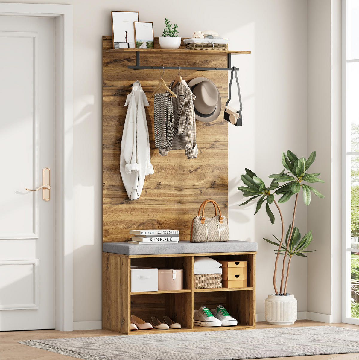 GARDEROBE 84/175/35 cm Eichefarben aus Spanplatte mit Schuhbank - Eichefarben, Holzwerkstoff (84/175/35cm) - OKMYHOME